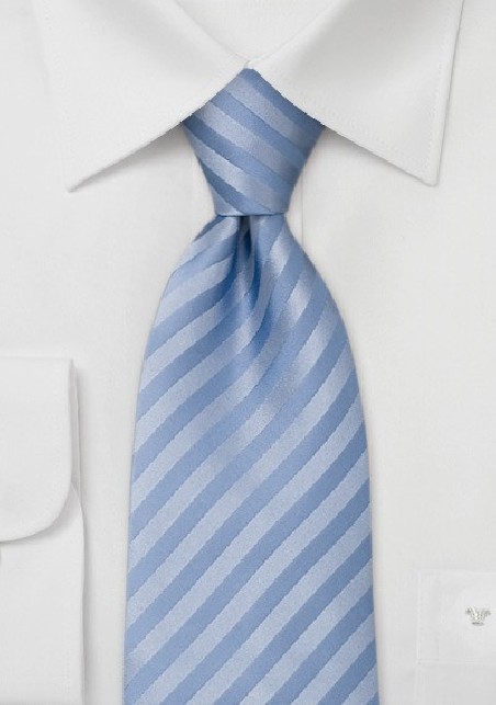 Baby Blue Silk Tie - Plain light blue necktie with small structured stripes