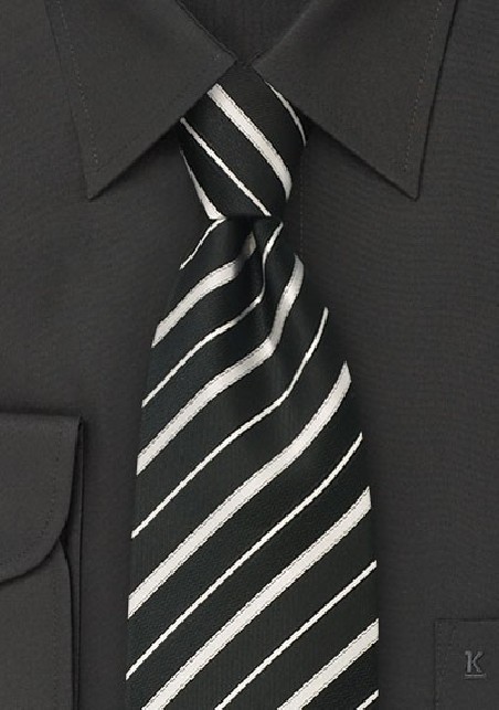Black tie - Silk tie in black with fine silver stripes