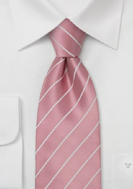 Business Tie -  Pink with fine white stripes