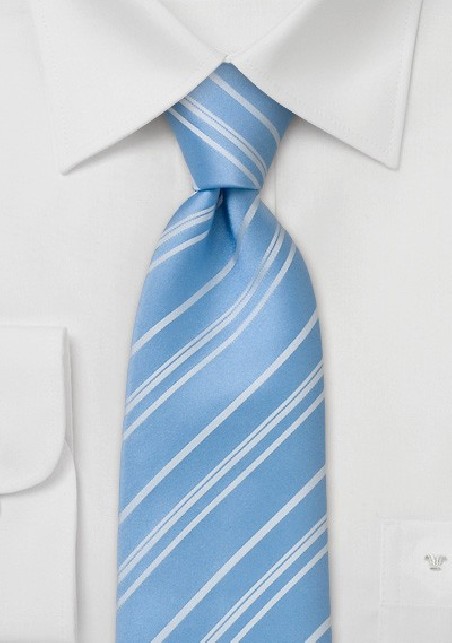 Striped Tie  -  Baby Blue Tie with fine white stripes