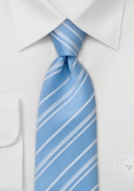 Striped Tie  -  Baby Blue Tie with fine white stripes