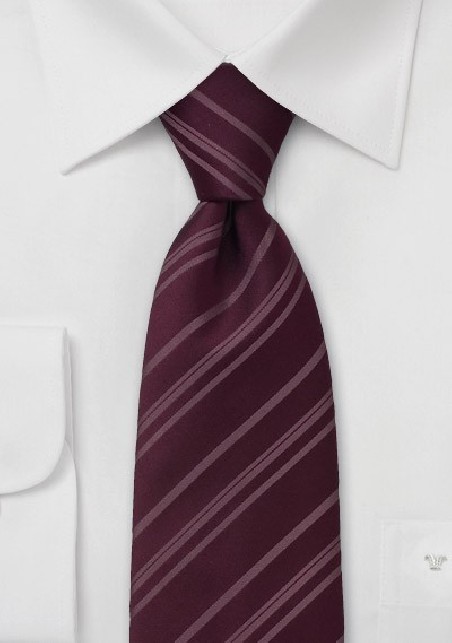 Striped burgundy color silk tie  -  Burgundy red necktie with fine stripes