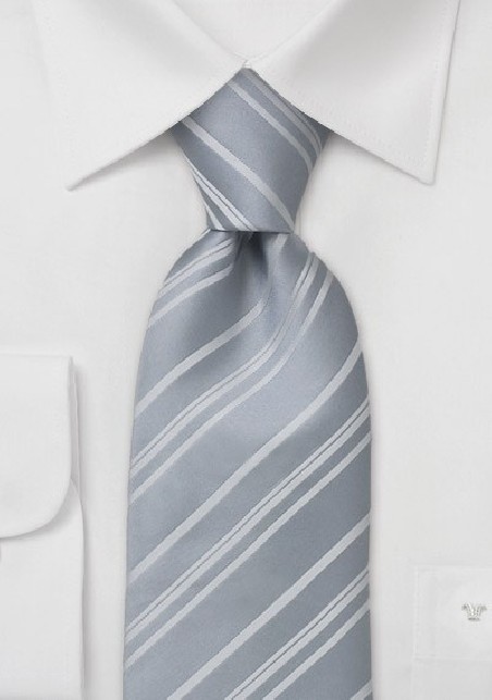 Silver Tie with fine white stripes