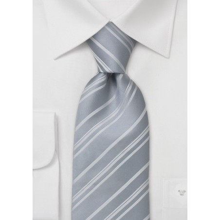 Silver Tie with fine white stripes