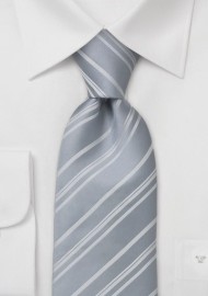 Silver Tie with fine white stripes
