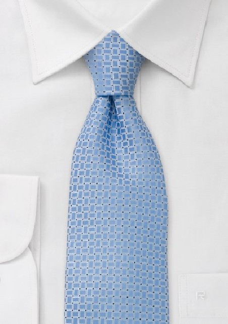 Square patterned, light blue tie