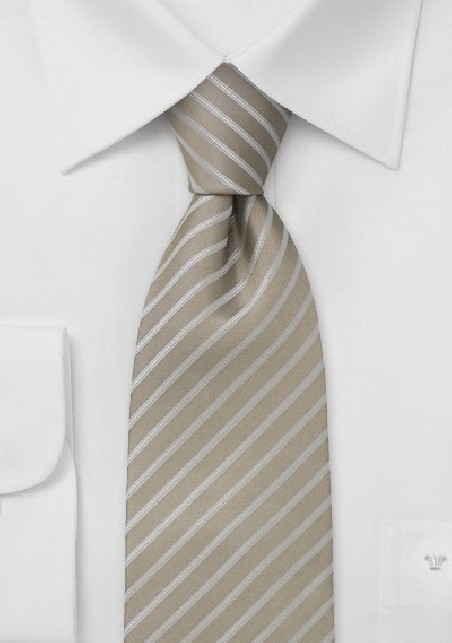 Tan color silk tie with narrow stripes