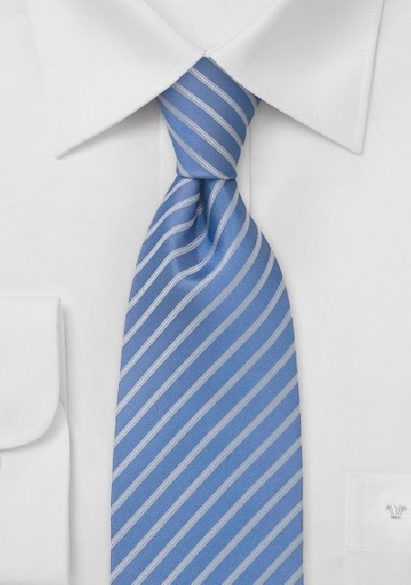 Sky blue necktie with narrow silver stripes