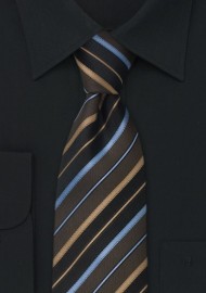 Brown striped silk tie  -  Necktie with modern diagonal stripes
