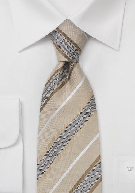 Modern Italian designed silk tie - Cream tan color with stripes