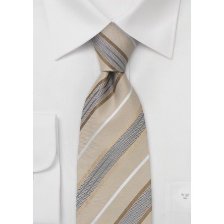 Modern Italian designed silk tie - Cream tan color with stripes