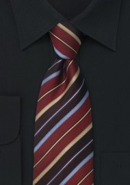 Stripes silk tie in shades of blue, burgundy, and gold - Handmade silk tie from Parsley