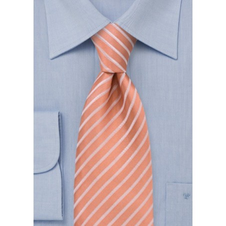Salmon colored silk tie - Handmade necktie in salmon with thin white stripes