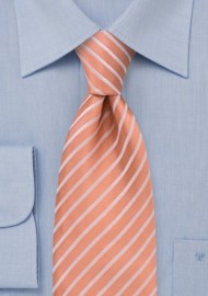 Salmon colored silk tie - Handmade necktie in salmon with thin white stripes