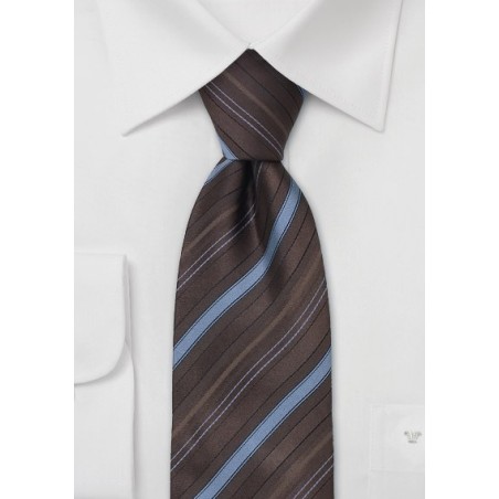 Striped Silk Necktie - Brown and light blue striped silk tie