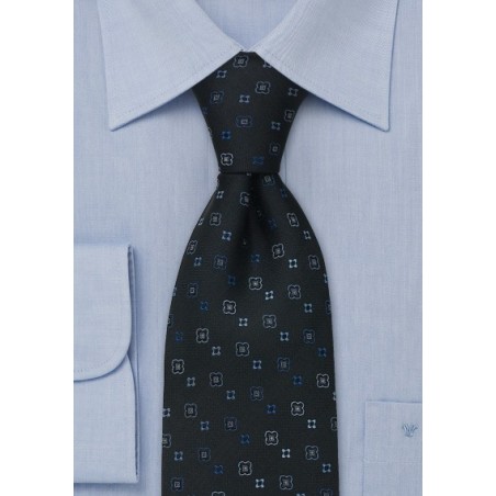 Brand name neckties - Black silk tie with floral pattern