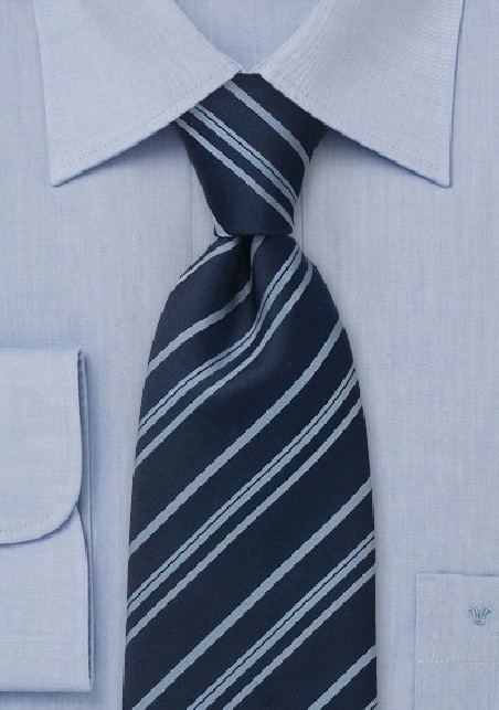 Classic Business Neckties - Navy Blue Striped Silk Tie