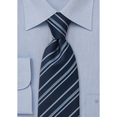 Classic Business Neckties - Navy Blue Striped Silk Tie
