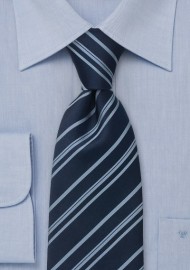 Classic Business Neckties - Navy Blue Striped Silk Tie