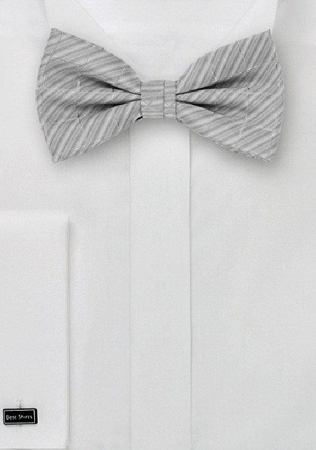 Silver Striped Bow Ties - Bow Tie Set With Matching Pocket Square