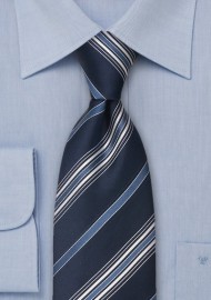 Blue Striped Silk Tie by Cavallieri in XL Size