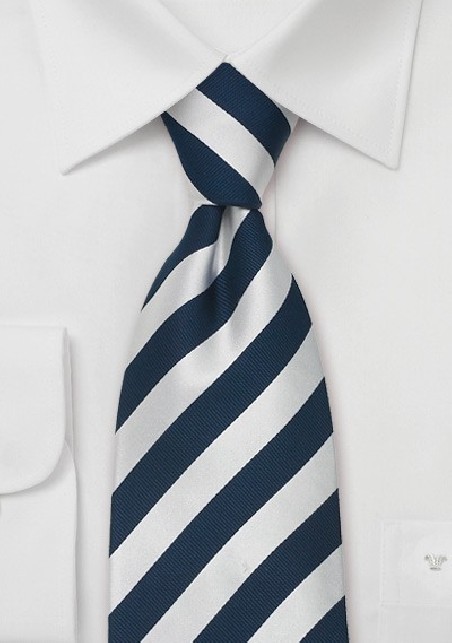 Striped Silk Ties - Blue & Silver striped necktie