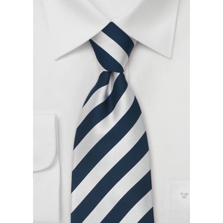 Striped Silk Ties - Blue & Silver striped necktie