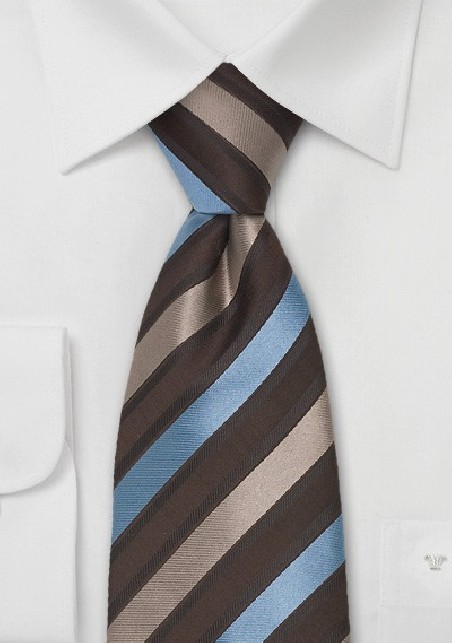 Elegant Mens Tie in Brown, Tan, and Light Blue