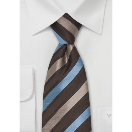 Elegant Mens Tie in Brown, Tan, and Light Blue