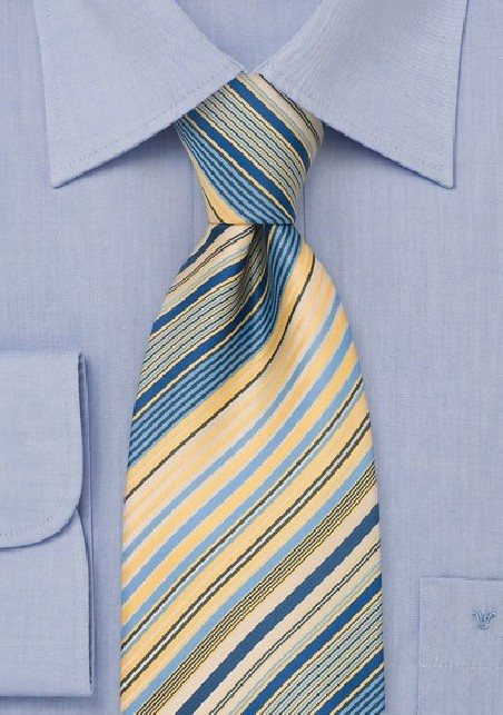 Modern Striped Necktie in Yellow and Blue