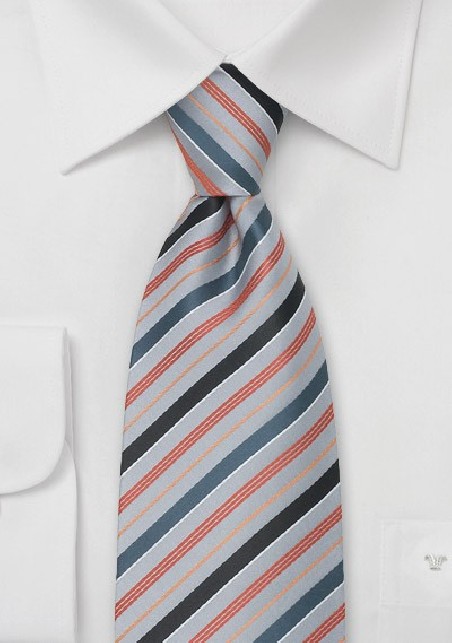 Silver Neckties - Striped Tie In Silver-Periwinkle
