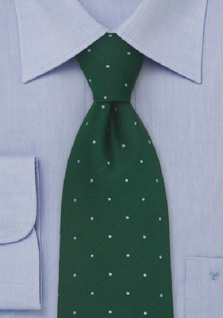 Polka Dot Silk Tie by Chevalier in Hunter Green and Light Blue