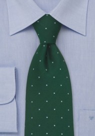 Polka Dot Silk Tie by Chevalier in Hunter Green and Light Blue
