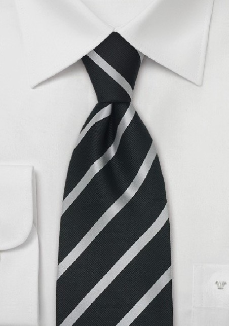Black and Silver Striped Silk Tie
