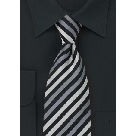 Striped Necktie in Black, Silver, Gray