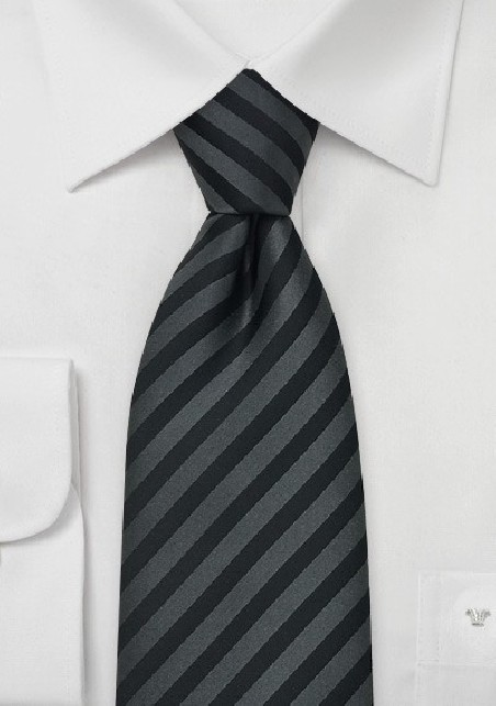 Charcoal Silk Tie With Subtle Stripes