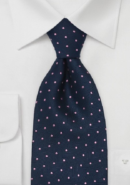 Navy Blue & Pink Polka Dot Tie by Chavelier