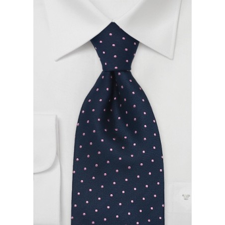 Navy Blue & Pink Polka Dot Tie by Chavelier