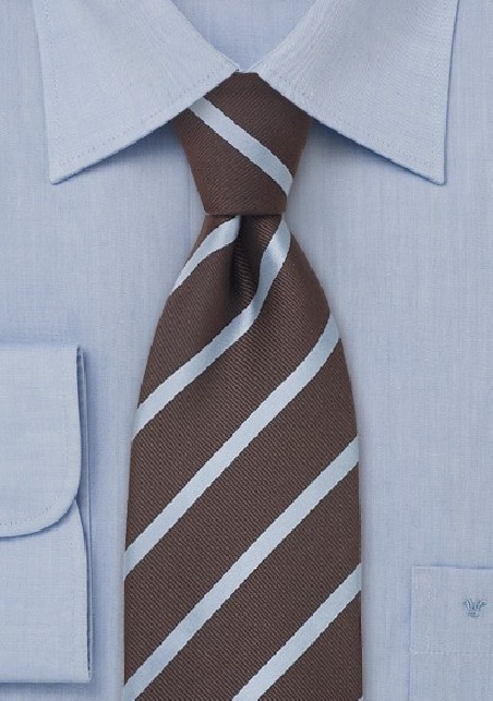Brown and Baby Blue Striped Silk Tie