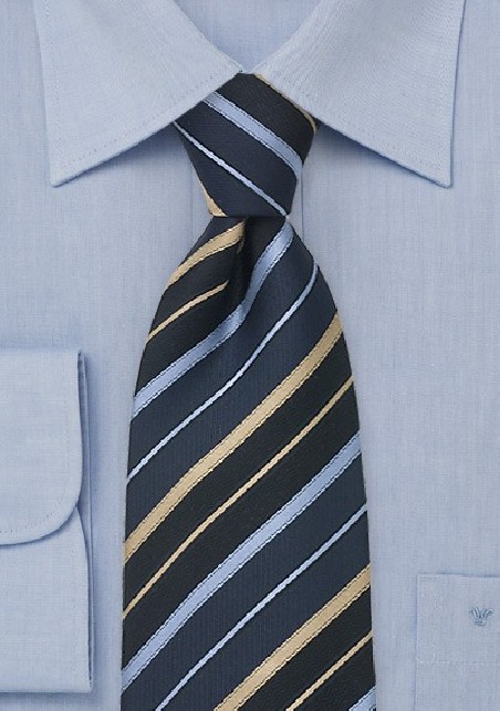 Striped Tie by Chavallieri in Blue, Gold, and Black