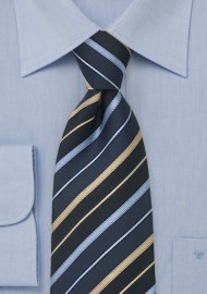 Striped Tie by Chavallieri in Blue, Gold, and Black