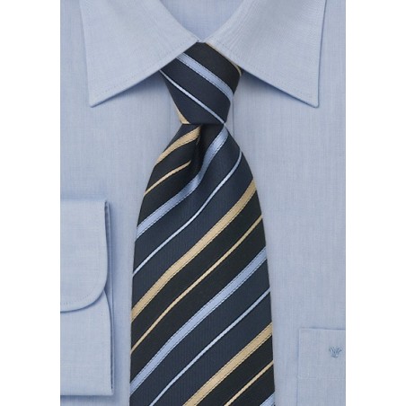 Extra Long Blue and Gold Tie