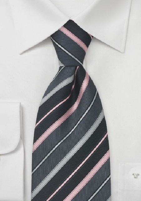 Gray Tie With Striped in Pink and Baby Blue by Cavallieri