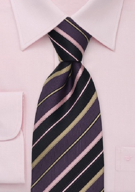 Modern Purple Tie With Stripes in Pink and Gold by Cavallieri