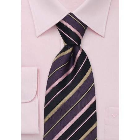Modern Purple Tie With Stripes in Pink and Gold by Cavallieri