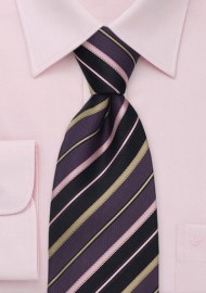 Modern Purple Tie With Stripes in Pink and Gold by Cavallieri