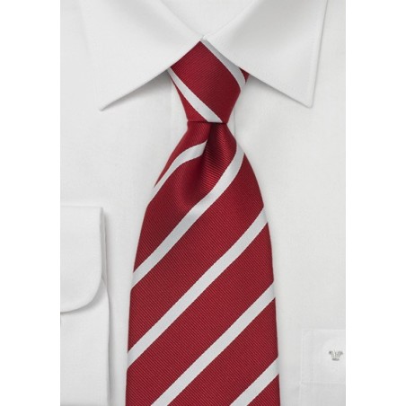 Red & White Striped Silk Tie in XL Length