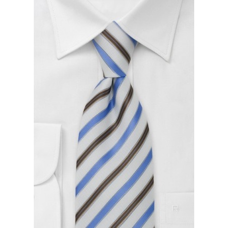 White Tie Brown and Light Blue Stripes