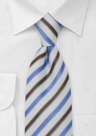 White Tie Brown and Light Blue Stripes