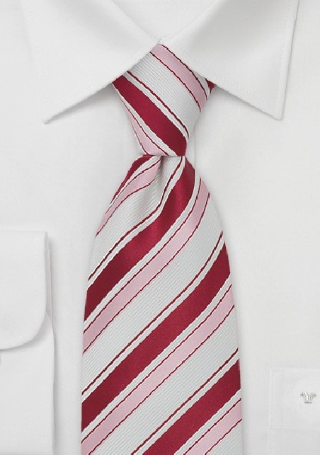 Striped Mens Tie in White, Fuchsia, and Pink